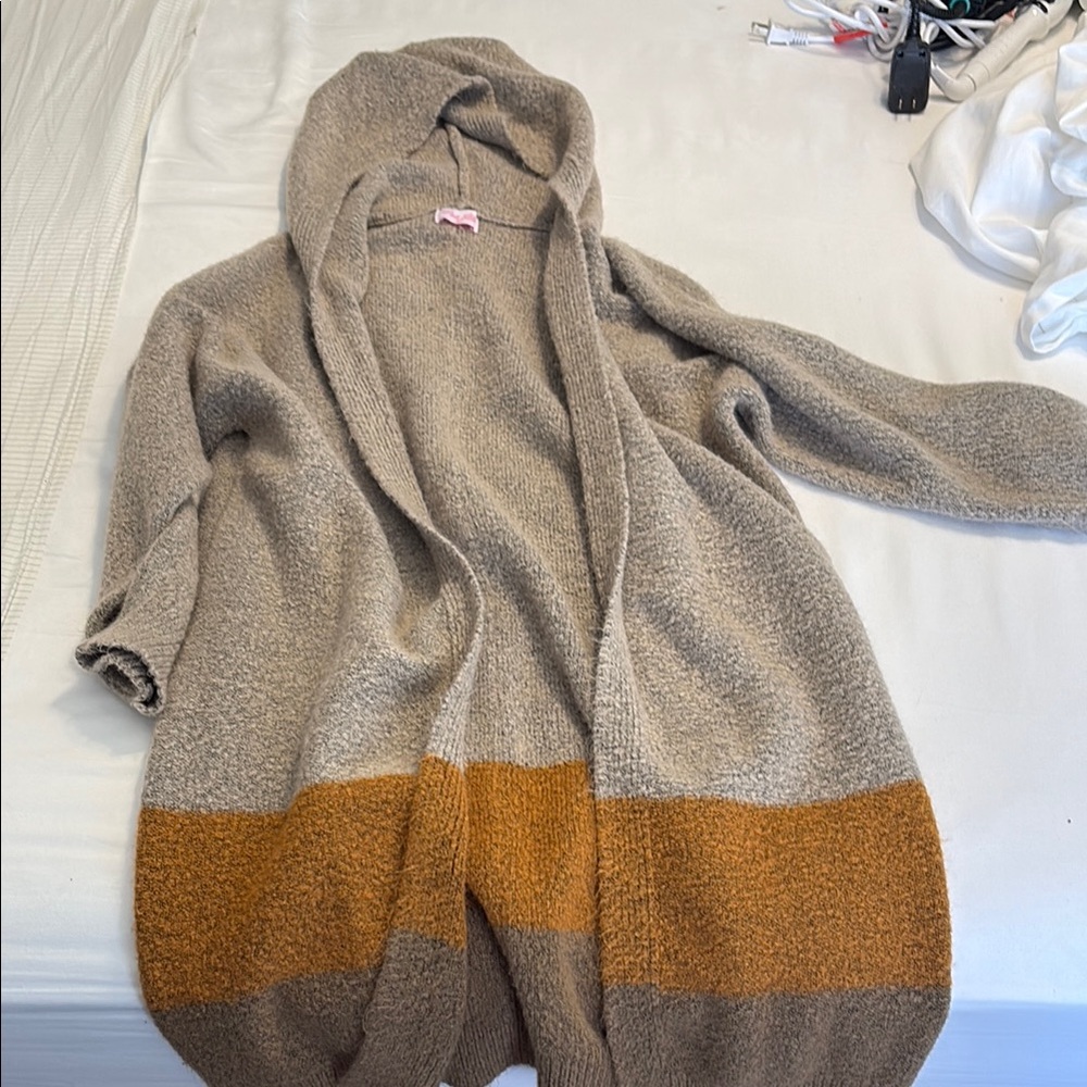 Pink Lily Tan and Brown Hooded Cardigan Sweater